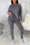 Blue Sexy Casual Solid Split Joint O Neck Long Sleeve Two Pieces