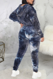 Blue Sexy Casual Print Tie-dye Hooded Collar Plus Size 