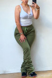 Army Green Fashion Casual Letter Print Letter Pants Regular Trousers