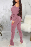 Pink Casual Solid Fold One Shoulder Skinny Jumpsuits