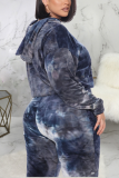 Blue Sexy Casual Print Tie-dye Hooded Collar Plus Size 