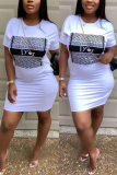 White Fashion Sexy Regular Sleeve Short Sleeve O Neck Short Sleeve Dress Knee Length Print Dresses