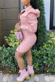 Pink Fashion Sexy Solid Basic Turndown Collar Long Sleeve Dress