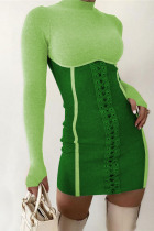 Green Sexy Solid Bandage O Neck Wrapped Skirt Dresses
