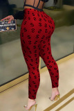 Rose Red Casual Print Skinny Bottoms
