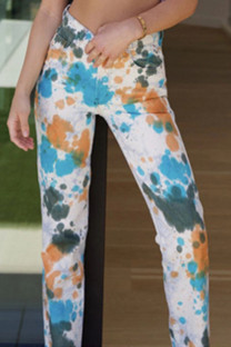 White Fashion Casual Print Pants Regular Trousers