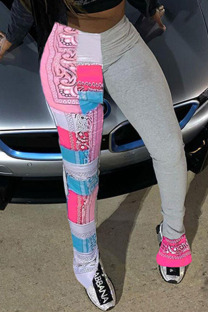 Grey Casual Print Fold Bottoms