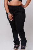 Black Casual Solid Fold Plus Size 