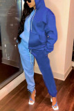 Blue Sexy Solid Patchwork Hooded Collar Long Sleeve Two Pieces