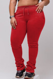Red Casual Solid Fold Plus Size 