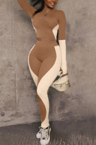 Coffee Sportswear Solid Long Sleeve Two Pieces