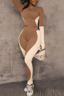 Coffee Sportswear Solid Long Sleeve Two Pieces
