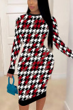 Red British Style Print Hollowed Out O Neck A Line Dresses