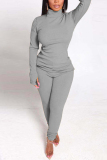 Sky Blue Casual Solid Basic Half A Turtleneck Long Sleeve Two Pieces