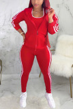 Red Sexy Solid O Neck Long Sleeve three- Piece set