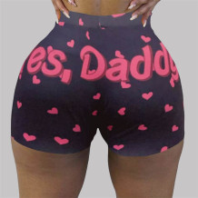 Black Red Fashion Casual Skinny Print Shorts