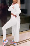 White Fashion Casual Solid Basic U Neck Long Sleeve Three-piece Set