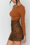 Brown Casual Leopard Split Joint Skinny No(Nonelastic) Mid Waist Pencil Bottoms