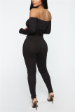 Black Fashion Sexy Solid Backless Strap Design Bateau Neck Skinny Jumpsuits