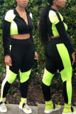 Green Sexy Sportswear Solid Patchwork O Neck Long Sleeve Two Pieces