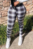 Red Black Casual Plaid Skinny Yes(Elastic) High Waist Pencil Bottoms