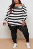 Pink Casual Striped Print Split Joint O Neck Plus Size 
