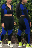 Blue Sexy Sportswear Solid Patchwork O Neck Long Sleeve Two Pieces