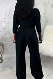 Black Elegant Solid Without Belt O Neck Long Sleeve Two Pieces
