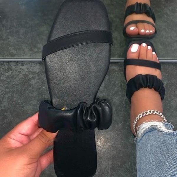 Black Fashion Casual Solid Color Square Toe Slippers