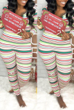 Red Sexy Striped Long Sleeve V Neck Jumpsuits