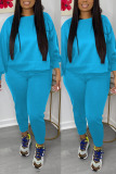 Sky Blue Casual Solid O Neck Long Sleeve Two Pieces