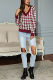 Wine Red Fashion Casual Patchwork Basic V Neck Tops