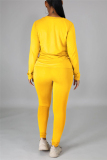 Yellow Casual Solid Basic O Neck Long Sleeve Two Pieces