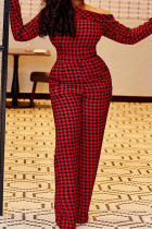 Red Fashion Casual Print Basic Oblique Collar Regular Jumpsuits