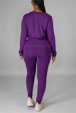 Light Purple Casual Solid Basic O Neck Long Sleeve Two Pieces