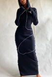 Khaki Casual Solid Make Old Split Joint Hooded Collar Pencil Skirt Dresses
