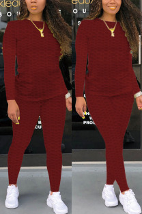 Purplish Red Fashion Casual Solid Zipper Basic O Neck Long Sleeve Two Pieces