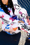 White Casual Print Letter Long Sleeve Two Pieces
