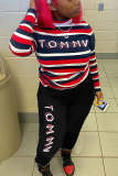 Red Sexy Striped Letter Half A Turtleneck Long Sleeve Two Pieces