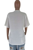 White Polyester O Neck Half Sleeve Print Patchwork  Tees & T-shirts