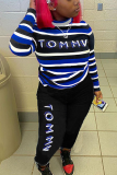 Royal Blue Sexy Striped Letter Half A Turtleneck Long Sleeve Two Pieces