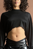 Black Street Solid Ripped Half A Turtleneck Tops