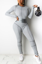 Grey Casual Patchwork Basic O Neck Skinny Jumpsuits