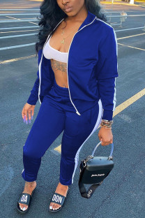 Blue Fashion Casual Solid Patchwork Long Sleeve Two Pieces