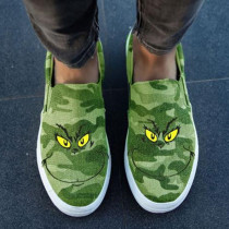 Grass Green Fashion Casual Printing Round Out Door Flat Canvas Shoes