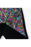 Blue Casual Solid Sequin Patchwork Two Piece Suits pencil Long Sleeve Two-piece Pants Set