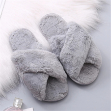 Grey Casual Living Solid Color Keep Warm Plush Slippers