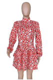 Red White Sexy Print Split Joint Half A Turtleneck A Line Dresses