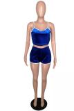 Blue Fashion Casual Slim fit crop top Solid Regular Two-Piece Short Set