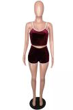 Wine Red Fashion Casual Slim fit crop top Solid Regular Two-Piece Short Set